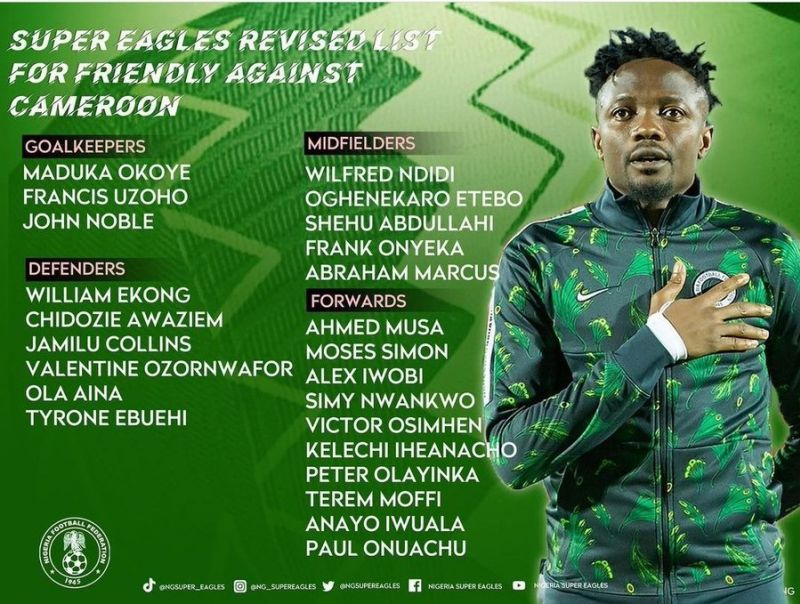 Эджуке не вызван в сборную Нигерии на матч с Камеруном, Муса вошел в список