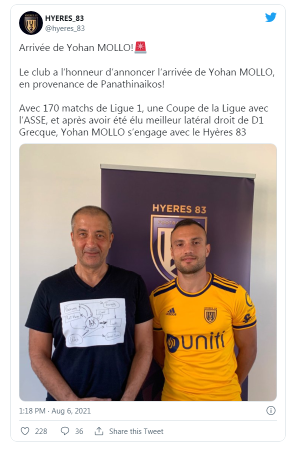 Экс-игрок «Зенита» и «Крыльев Советов» Молло перешел в клуб из 4-го французского дивизиона