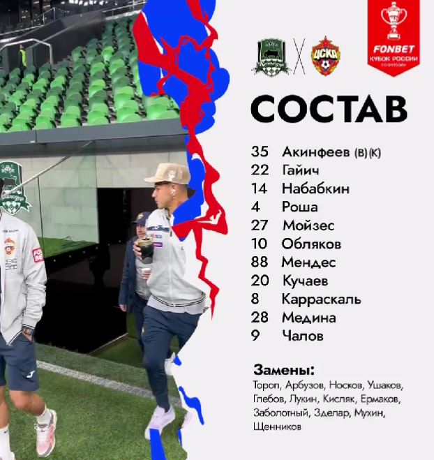 ЦСКА назвал состав на игру с Краснодаром