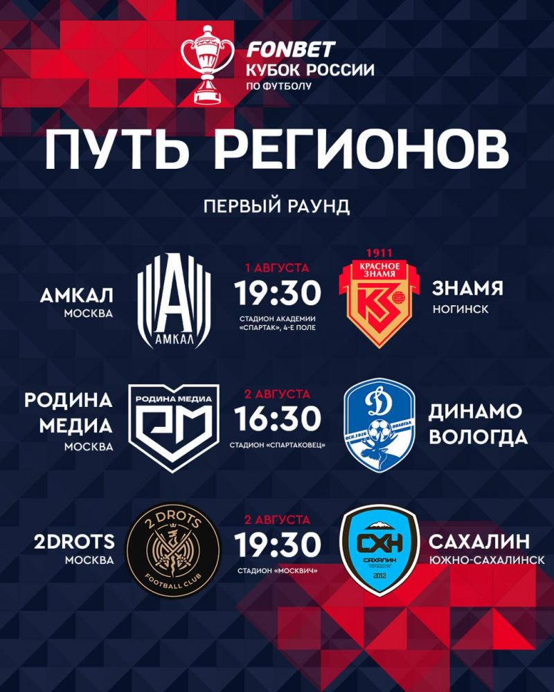 Опубликовано расписание матчей первого раунда Пути регионов Кубка России