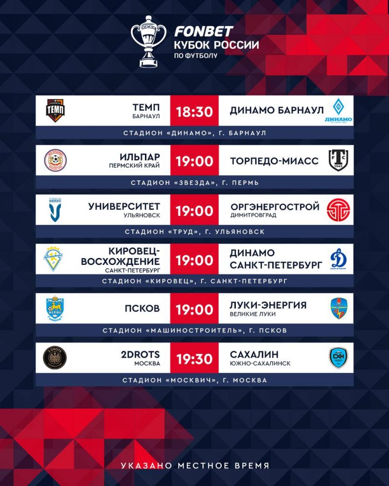 Опубликовано расписание матчей первого раунда Пути регионов Кубка России